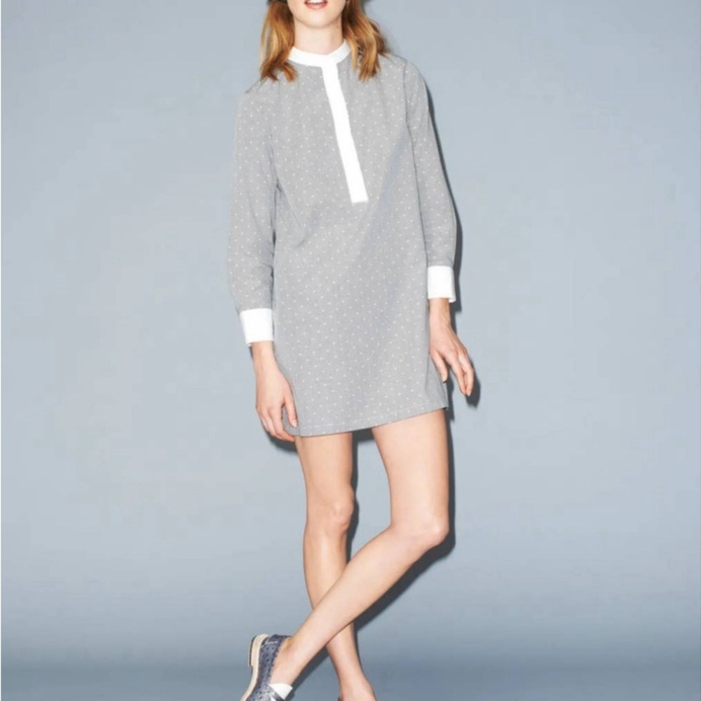 Band of Outsiders Gingham Shirt Dress Dotted Swiss Long Sleeve Cotton Gray M